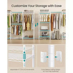 SONGMICS Portant à Vêtements Robuste, Portant Extensible, Armoire Portable avec Étagères en Maille Réglables et Tringles, Crochets