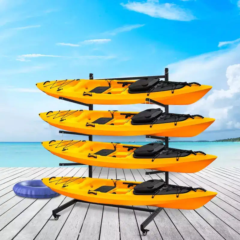 Support de rangement pour kayak robuste pour garage et extérieur, support de kayak autoportant avec roues pour kayak, canoë, planche de surf, paddleboard