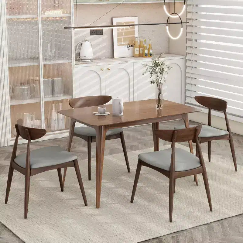 Ensemble de salle à manger moderne pour 4 personnes, 5 pièces, ensemble de table rectangulaire en bois massif avec 4 chaises rembourrées pour petite cuisine