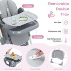 Chaise Haute Bébé Multifonctionnelle avec Hauteur et Inclinaison Réglables, Pliable pour Bébés et Tout-Petits