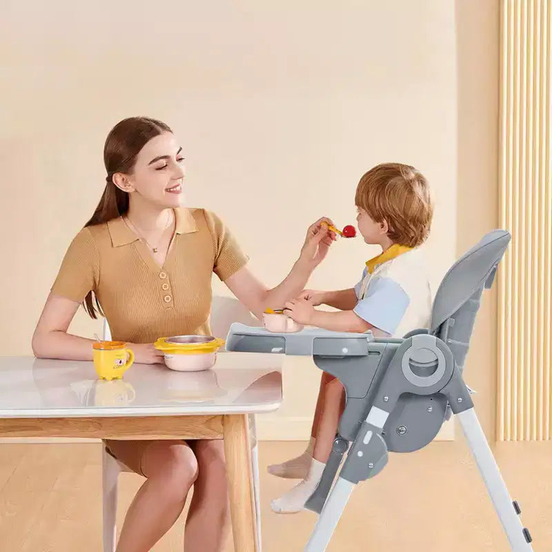 Chaise Haute Bébé Multifonctionnelle avec Hauteur et Inclinaison Réglables, Pliable pour Bébés et Tout-Petits