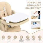 Chaise Haute Bébé Multifonctionnelle avec Hauteur et Inclinaison Réglables, Pliable pour Bébés et Tout-Petits