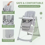 Chaise Haute Bébé Multifonctionnelle avec Hauteur et Inclinaison Réglables, Pliable pour Bébés et Tout-Petits