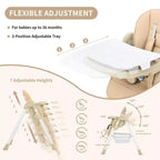 Chaise Haute Bébé Multifonctionnelle avec Hauteur et Inclinaison Réglables, Pliable pour Bébés et Tout-Petits
