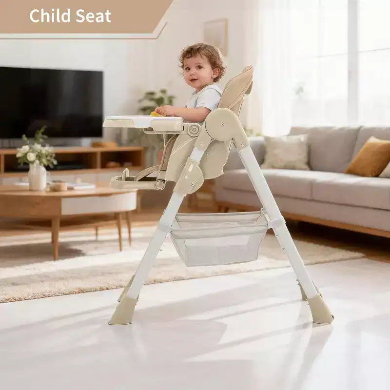 Chaise Haute Bébé Multifonctionnelle avec Hauteur et Inclinaison Réglables, Pliable pour Bébés et Tout-Petits