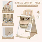 Chaise Haute Bébé Multifonctionnelle avec Hauteur et Inclinaison Réglables, Pliable pour Bébés et Tout-Petits