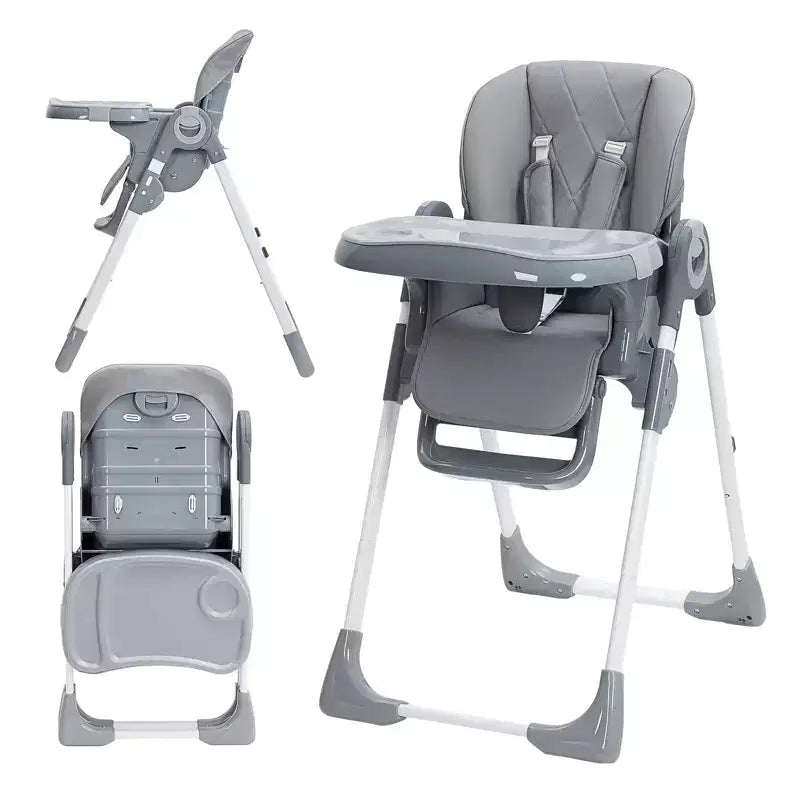 Chaise Haute Bébé Multifonctionnelle avec Hauteur et Inclinaison Réglables, Pliable pour Bébés et Tout-Petits