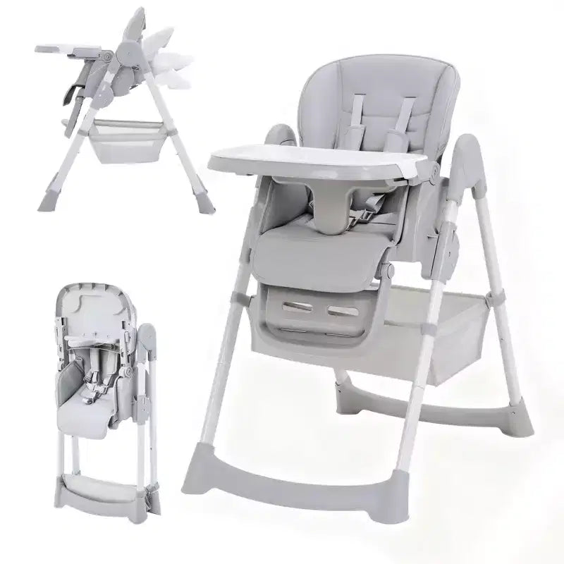 Chaise Haute Bébé Multifonctionnelle avec Hauteur et Inclinaison Réglables, Pliable pour Bébés et Tout-Petits