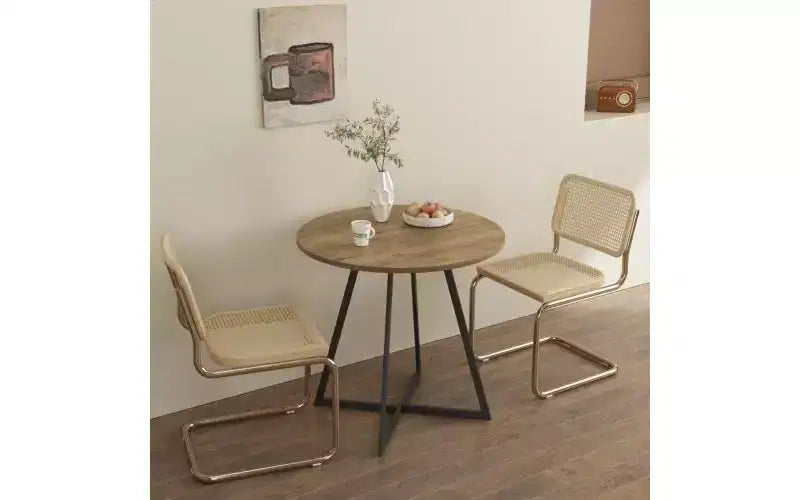 Table à manger ronde de 80 cm, petite table de cuisine avec pieds en métal noir pour 2 à 4 personnes, marron