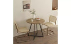 Table à manger ronde de 80 cm, petite table de cuisine avec pieds en métal noir pour 2 à 4 personnes, marron