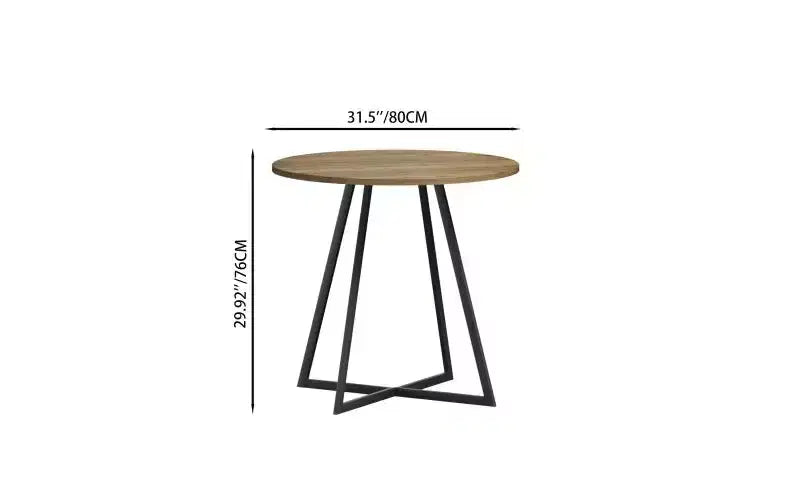 Table à manger ronde de 80 cm, petite table de cuisine avec pieds en métal noir pour 2 à 4 personnes, marron