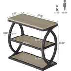 Table d'appoint Lantine, table d'appoint étroite à 3 niveaux pour salon, table d'appoint industrielle en bois avec cadre en métal pour chambre, petits espaces, gris