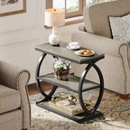 Table d'appoint Lantine, table d'appoint étroite à 3 niveaux pour salon, table d'appoint industrielle en bois avec cadre en métal pour chambre, petits espaces, gris