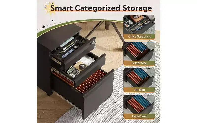 DEXYLLO Classeur à 3 tiroirs, Classeur métallique avec serrure, Meuble de rangement sous bureau avec roulettes pour bureau à domicile, Convient aux dossiers format légal/A4/Lettre