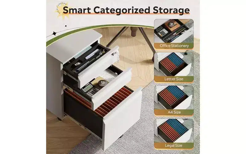 DEXYLLO Classeur à 3 tiroirs, Classeur métallique avec serrure, Meuble de rangement sous bureau avec roulettes pour bureau à domicile, Convient aux dossiers format légal/A4/Lettre