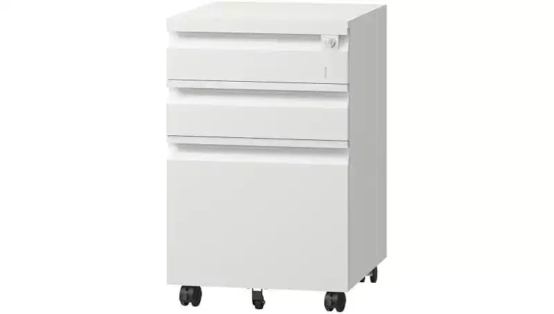 DEXYLLO Classeur à 3 tiroirs, Classeur métallique avec serrure, Meuble de rangement sous bureau avec roulettes pour bureau à domicile, Convient aux dossiers format légal/A4/Lettre
