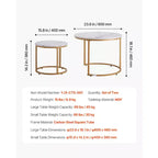 Ensemble de 2 tables basses gigognes en or blanc, tables d'appoint rondes de 60 cm en MDF imitation marbre et structure métallique pour petits espaces