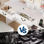 Coiffeuse blanche avec miroir coulissant, station de recharge, support sèche-cheveux, tabouret, tiroirs et rangements, table de maquillage moderne extensible pour chambre à coucher