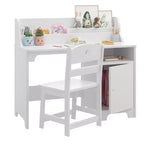 Bureau et chaise pour enfants en bois avec étagère de rangement, poste de travail et d'étude avec armoire et bibliothèque pour chambre ou salle de jeux