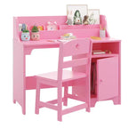 Bureau et chaise pour enfants en bois avec étagère de rangement, poste de travail et d'étude avec armoire et bibliothèque pour chambre ou salle de jeux