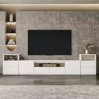 Meuble TV moderne ATJafurn de 300,2 cm pour téléviseurs de 55/65/75 pouces, console média comprenant un meuble TV et un meuble de rangement à 2 tiroirs pour le salon