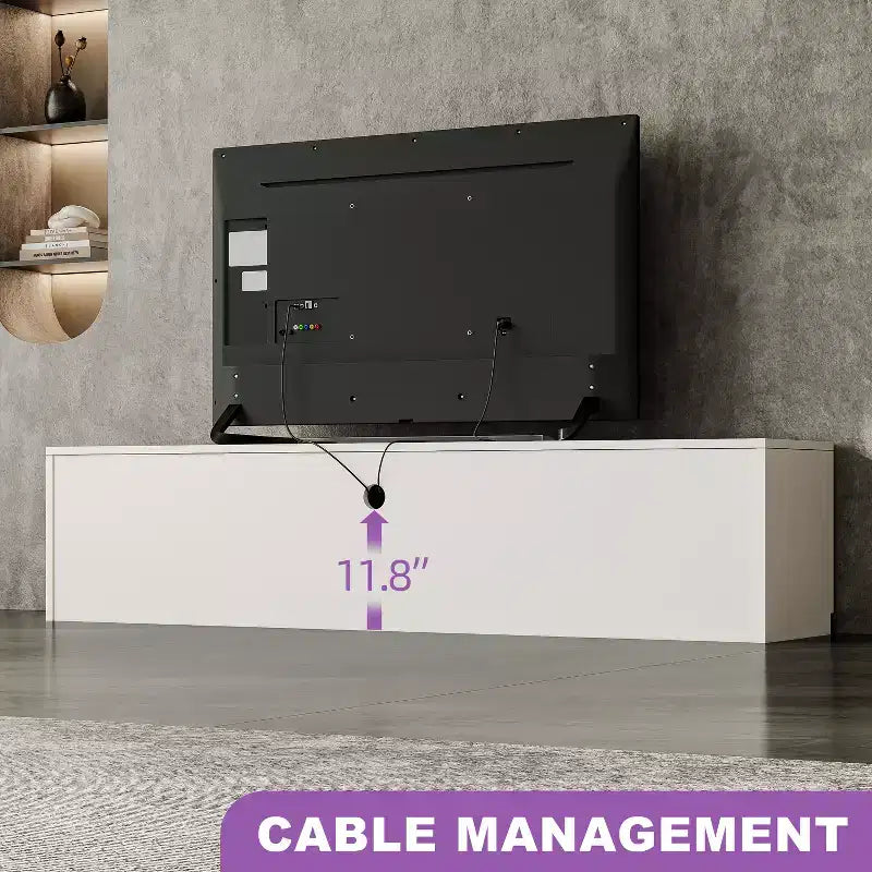 Meuble TV moderne ATJafurn de 300,2 cm pour téléviseurs de 55/65/75 pouces, console média comprenant un meuble TV et un meuble de rangement à 2 tiroirs pour le salon
