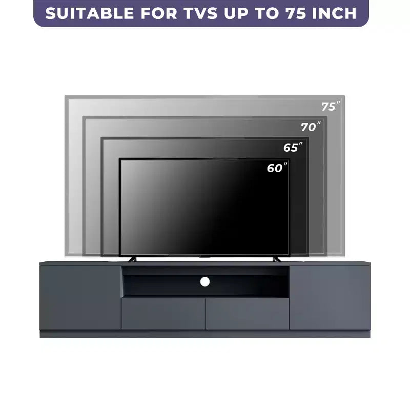 Meuble TV moderne ATJafurn de 300,2 cm pour téléviseurs de 55/65/75 pouces, console média comprenant un meuble TV et un meuble de rangement à 2 tiroirs pour le salon