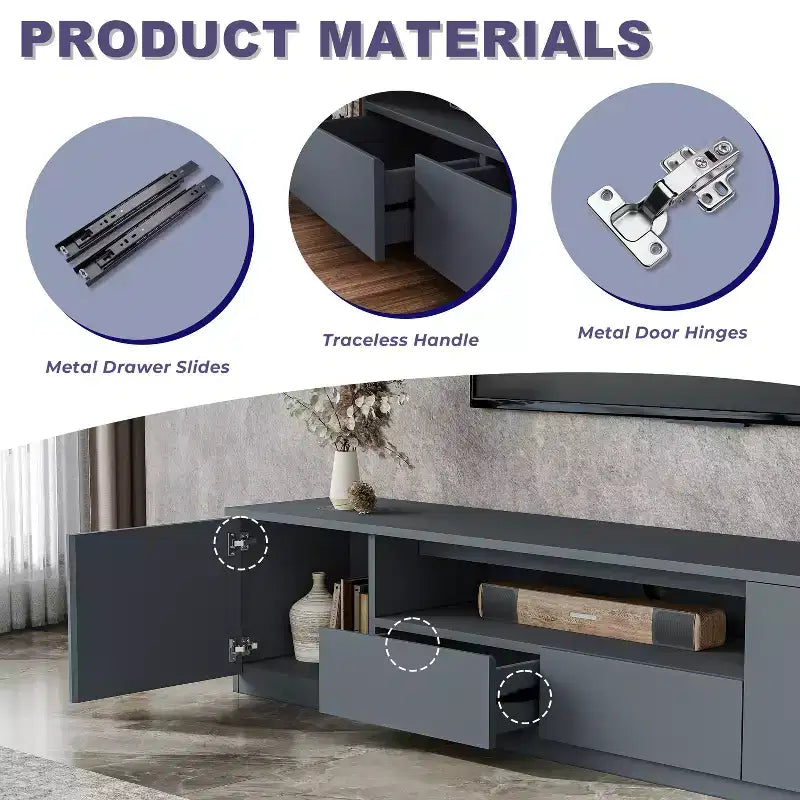 Meuble TV moderne ATJafurn de 300,2 cm pour téléviseurs de 55/65/75 pouces, console média comprenant un meuble TV et un meuble de rangement à 2 tiroirs pour le salon