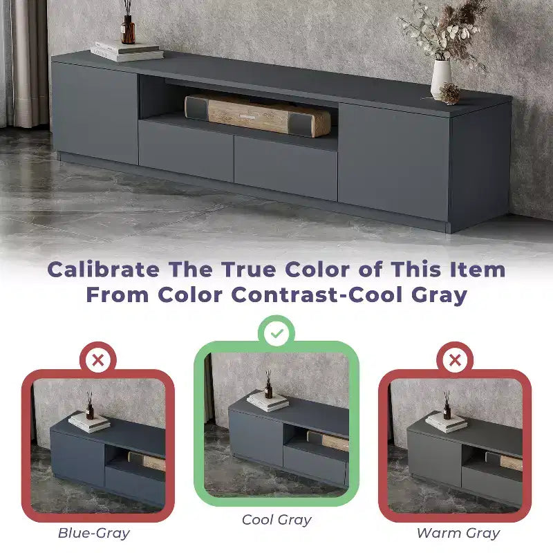 Meuble TV moderne ATJafurn de 300,2 cm pour téléviseurs de 55/65/75 pouces, console média comprenant un meuble TV et un meuble de rangement à 2 tiroirs pour le salon