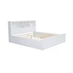 FAMYYT Lit plateforme en bois king size avec tête de lit multi-rangements, USB et tiroirs, montage facile