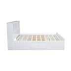 FAMYYT Lit plateforme en bois king size avec tête de lit multi-rangements, USB et tiroirs, montage facile