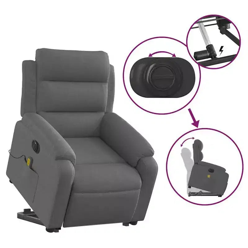 vidaXL Fauteuil inclinable de massage avec fonction releveur Gris clair