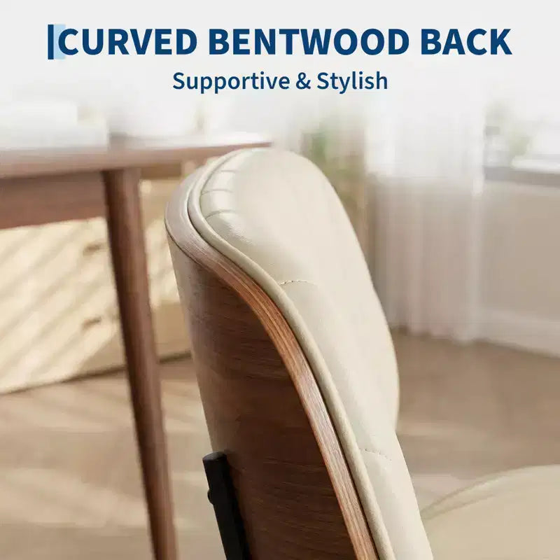 Lot de 2 chaises de salle à manger modernes du milieu du siècle, revêtues de cuir PU avec dossier incurvé en bois de noyer, pieds en métal noir pour cuisine et salle à manger