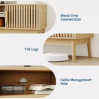 Meuble TV Boho Moderne pour Salon Table Console Multimédia avec Portes Cannelées, Étagères Ouvertes, Meuble de Rangement Convient aux Téléviseurs Jusqu'à 50 Pouces