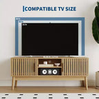 Meuble TV Boho Moderne pour Salon Table Console Multimédia avec Portes Cannelées, Étagères Ouvertes, Meuble de Rangement Convient aux Téléviseurs Jusqu'à 50 Pouces