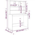 vidaXL Bureau Gris Béton Bois d'ingénierie 102 x 45 x 148 cm Bureau