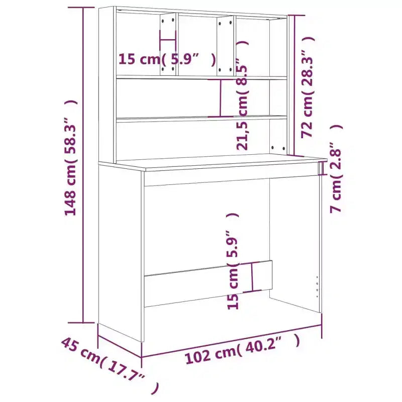 vidaXL Bureau Gris Béton Bois d'ingénierie 102 x 45 x 148 cm Bureau