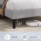 Cadre de lit plateforme rembourré en velours côtelé GustoWave avec tête de lit et station de recharge