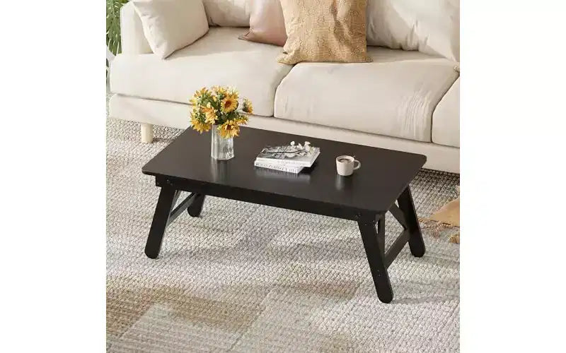 Table basse pliable DEXYLLO, petite table basse compacte contemporaine sans assemblage requis pour salon, maison, petit espace, noire