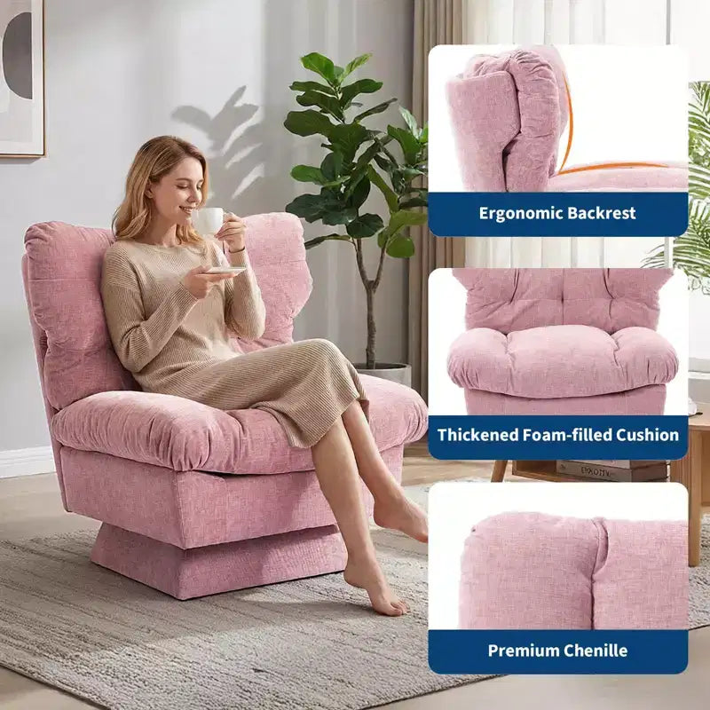 Fauteuil pivotant d'appoint moderne, fauteuil de salon 360°, coussin épais, rembourrage confortable, pour chambre, appartement, bureau