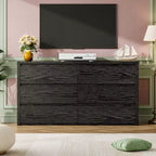 Commode large en bois à 6 tiroirs - Meuble de rangement moderne sans poignée pour chambre, salon, couloir et entrée, grande commode.