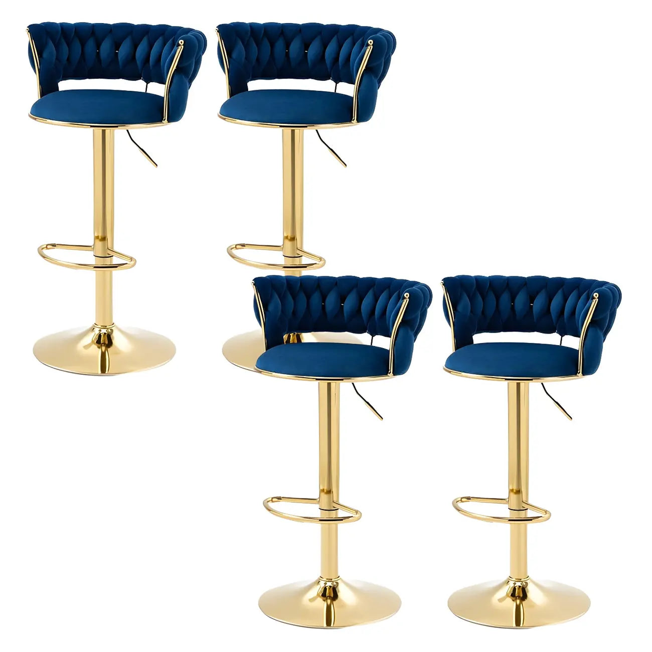 Tabouret de bar réglable pivotant à dossier bas et base dorée