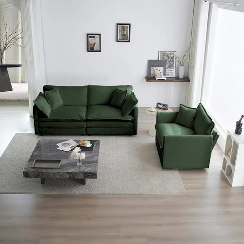 Ensemble de canapé 3 pièces en chenille avec coussins d'accoudoir et coussins décoratifs, incluant 2 fauteuils et un canapé 2 places