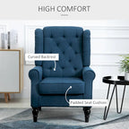 Fauteuil d'appoint capitonné avec haut dossier à oreilles, accoudoirs arrondis et rembourrés et siège épais rembourré, Bleu