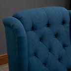 Fauteuil d'appoint capitonné avec haut dossier à oreilles, accoudoirs arrondis et rembourrés et siège épais rembourré, Bleu