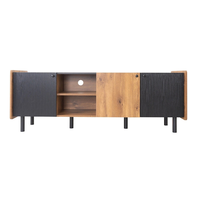 Meuble TV Mid-Century avec 3 armoires, console multimédia pour téléviseurs jusqu'à 70 pouces, centre de divertissement avec rangement