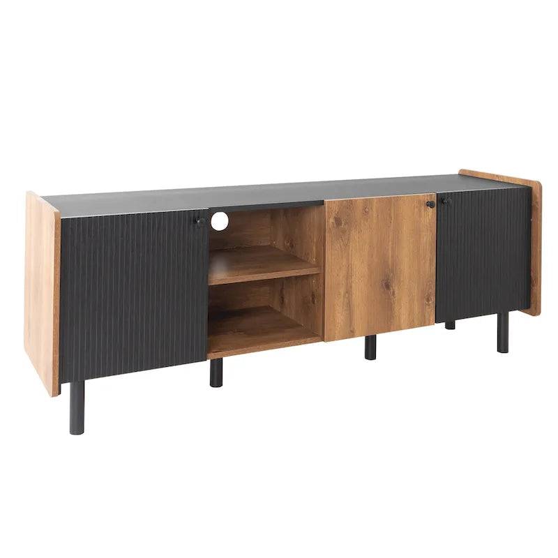 Meuble TV Mid-Century avec 3 armoires, console multimédia pour téléviseurs jusqu'à 70 pouces, centre de divertissement avec rangement
