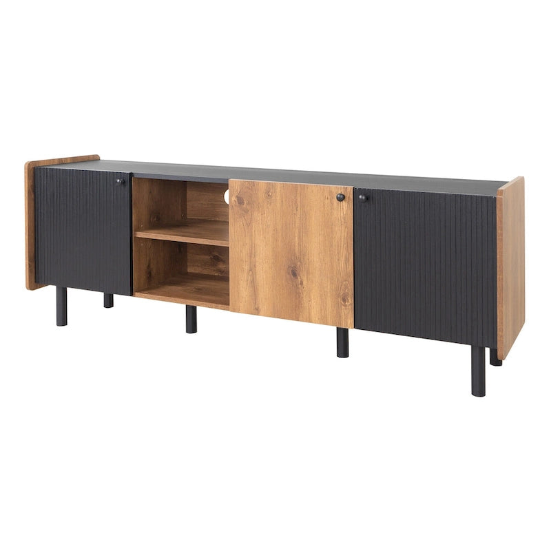 Meuble TV Mid-Century avec 3 armoires, console multimédia pour téléviseurs jusqu'à 70 pouces, centre de divertissement avec rangement