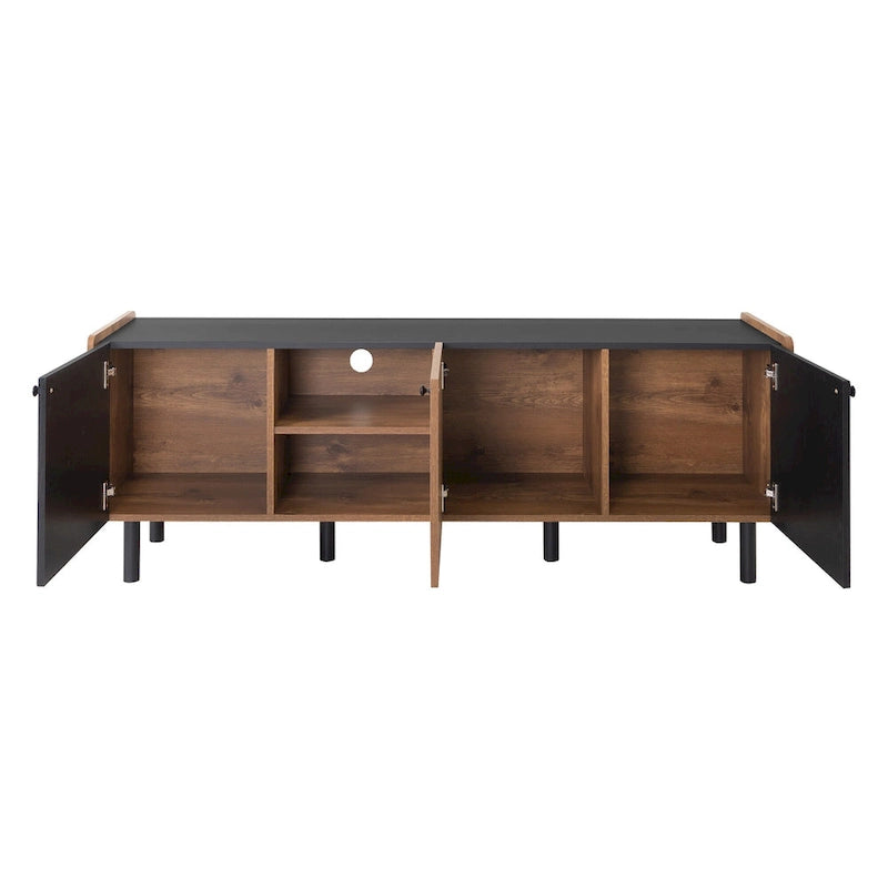 Meuble TV Mid-Century avec 3 armoires, console multimédia pour téléviseurs jusqu'à 70 pouces, centre de divertissement avec rangement