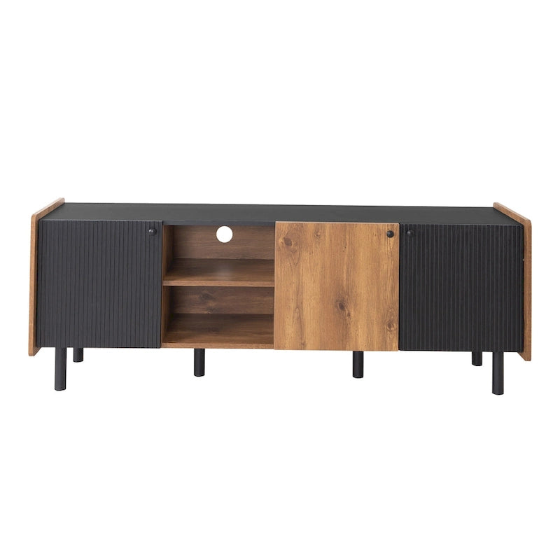 Meuble TV Mid-Century avec 3 armoires, console multimédia pour téléviseurs jusqu'à 70 pouces, centre de divertissement avec rangement